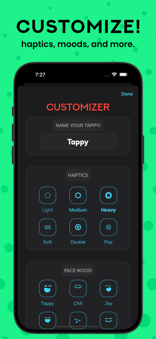 Tappy customizer - haptics, moods, and more