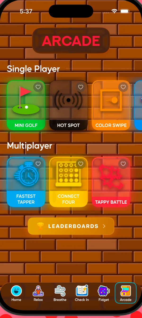 Tappy Arcade with single player and multiplayer games